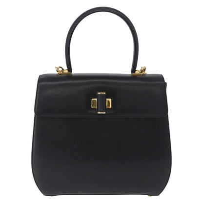 Salvatore Ferragamo Gancini Leather, Black, Leather, Handbag