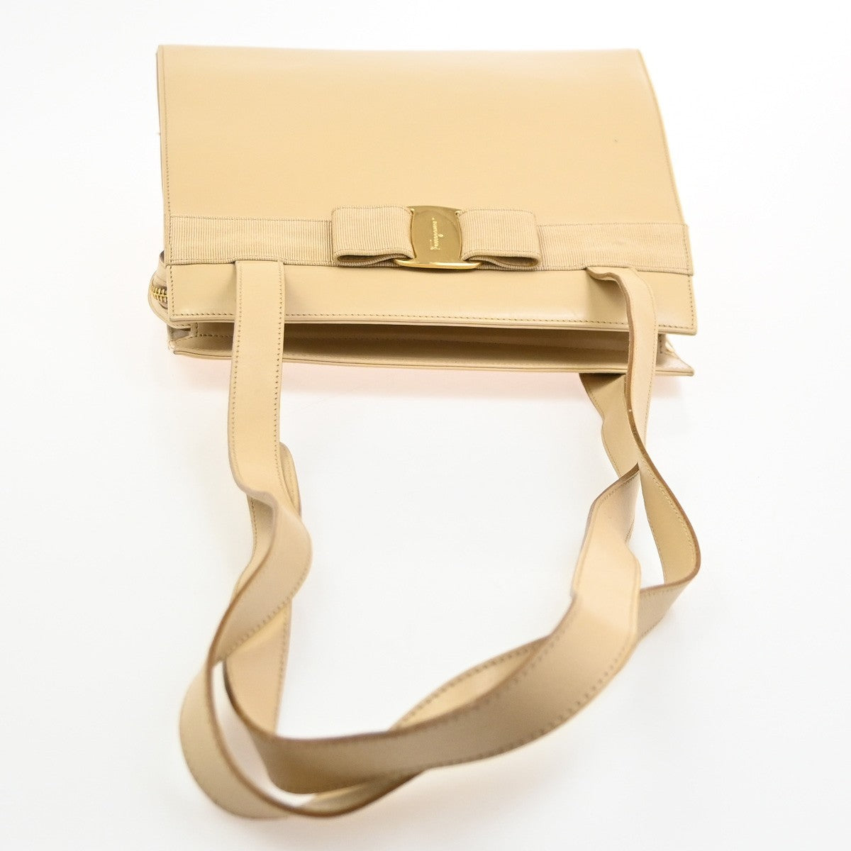 Salvatore Ferragamo Vala Leather, Beige, Leather, Shoulder Bag