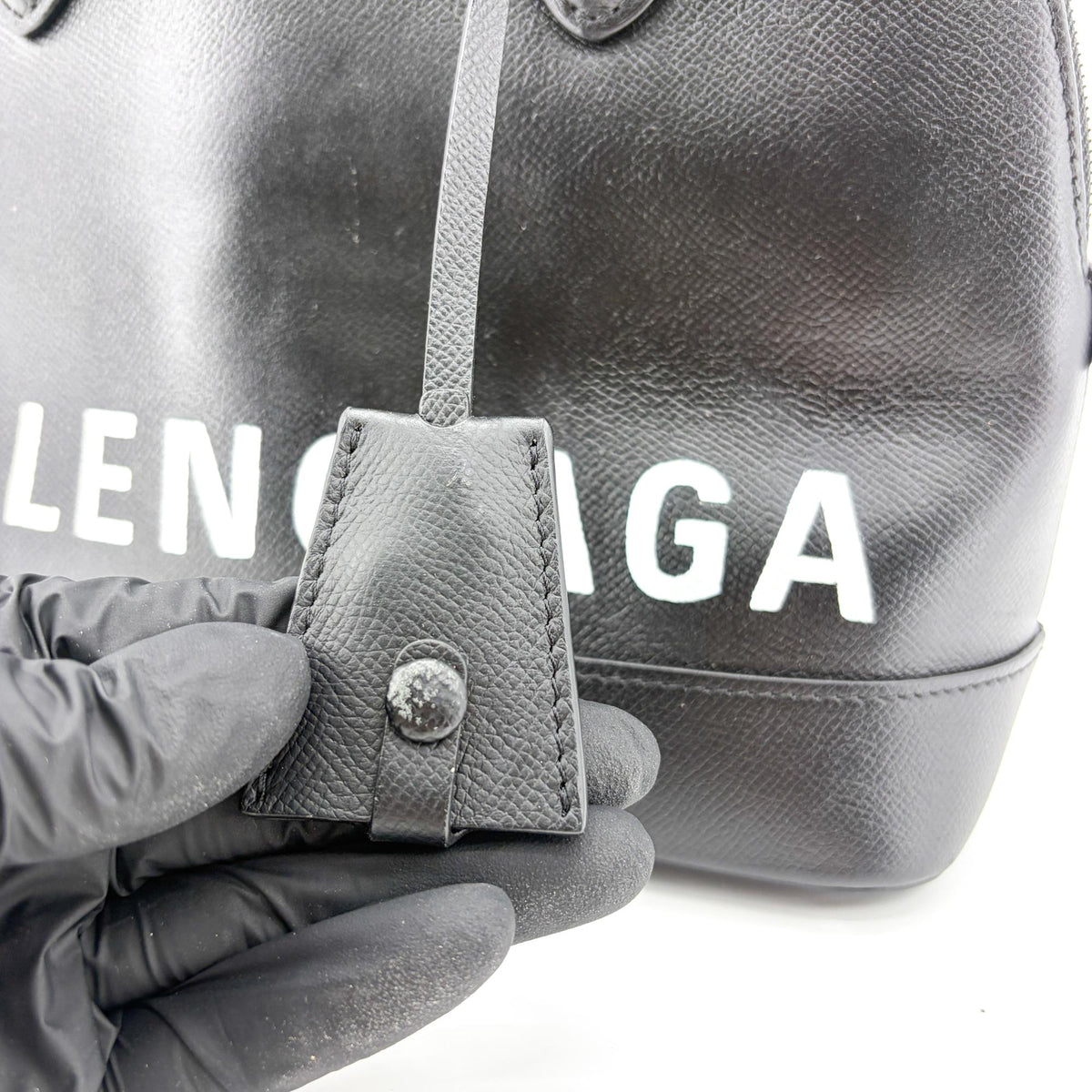 Balenciaga Logo Ville Leather, Black, Calfskin, Handbag