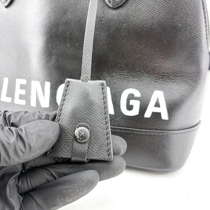 Balenciaga Logo Ville Leather, Black, Calfskin, Handbag