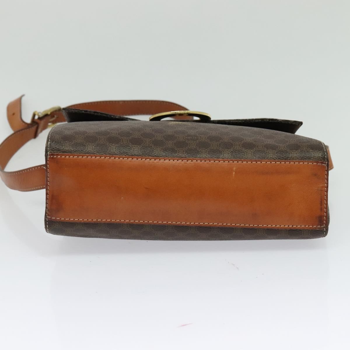 Celine Vintage Macadam Circle Logo Canvas and Leather, Brown, Canvas, Shoulder Bag