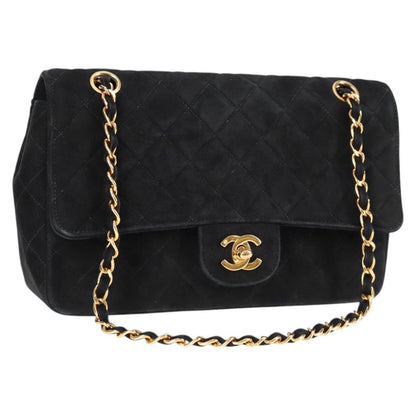 Chanel Vintage Classic Double Flap Bag Quilted Suede, BLACK, SUEDE, Handbag