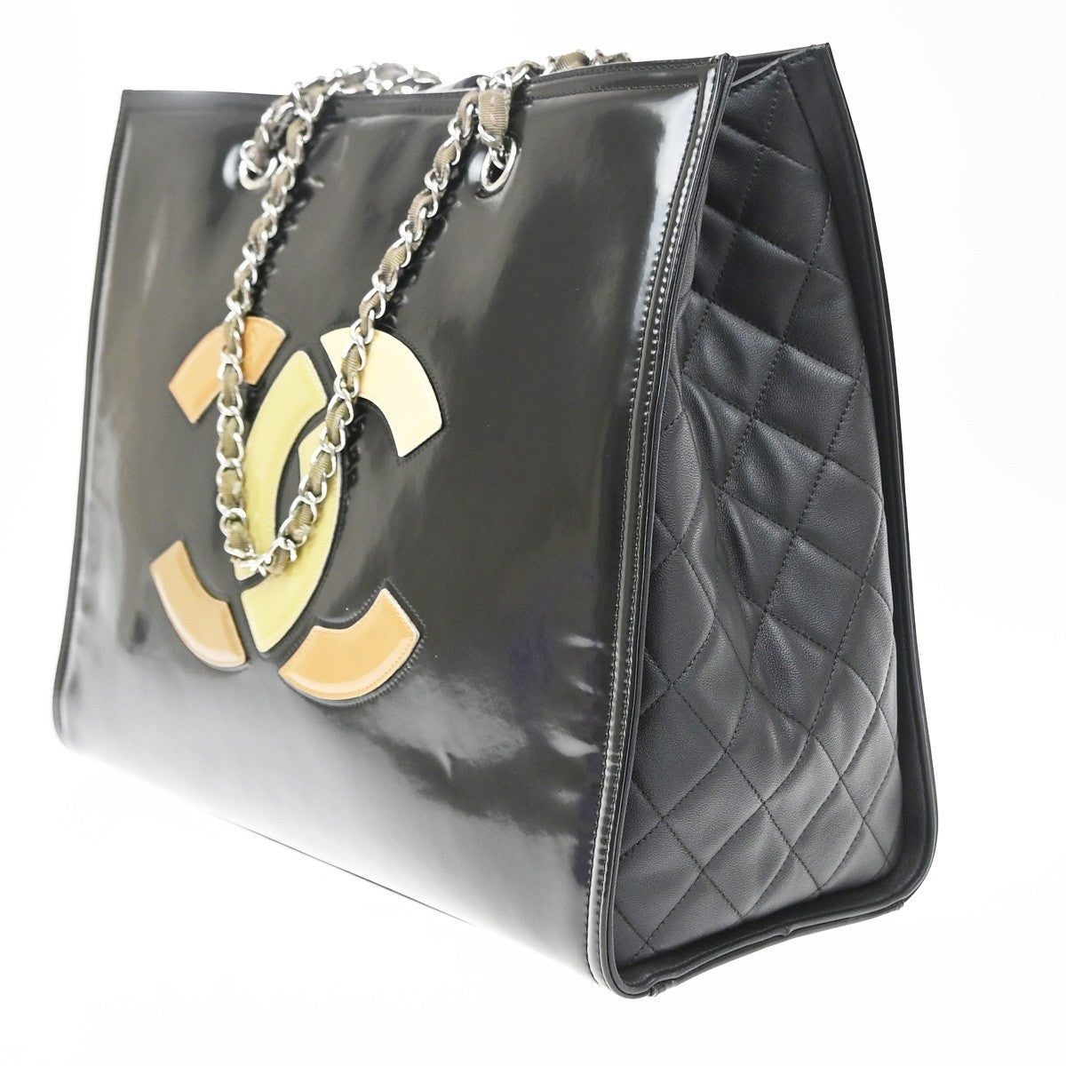Chanel Lipstick Open Patent Vinyl, Black, Patent Leather, Tote Bag