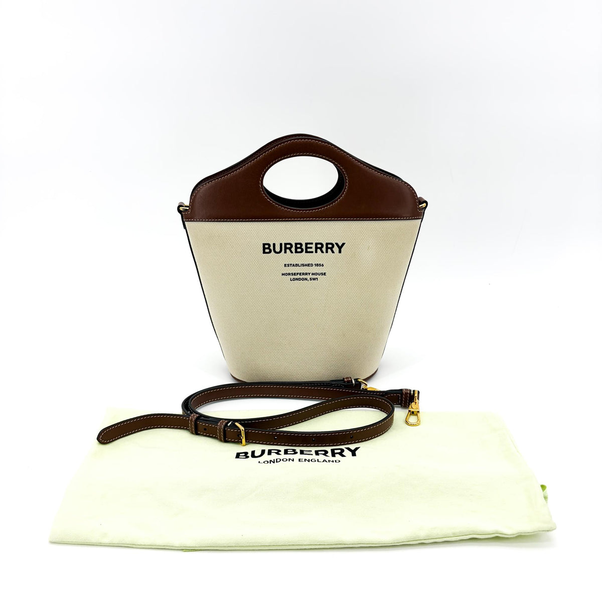 Burberry Pocket Bucket Canvas with Leather, Black, Canvas, Handbag