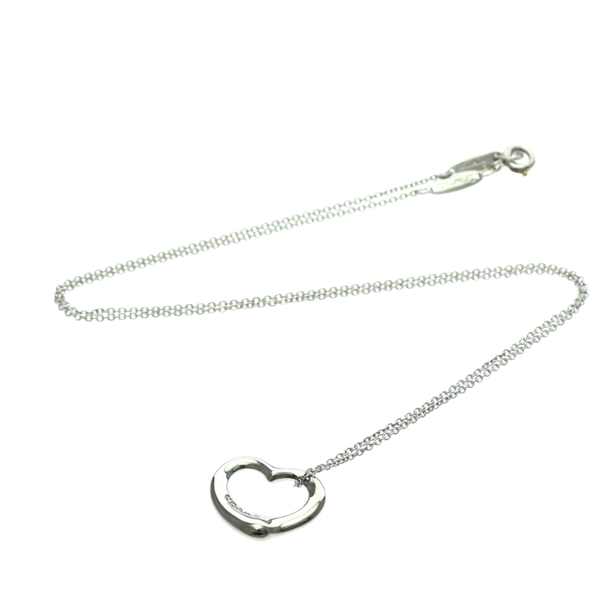 Tiffany & Co. Elsa Peretti Open Heart 5 Diamonds Pendant Platinum and Diamonds, Silver, Platinum, Necklace