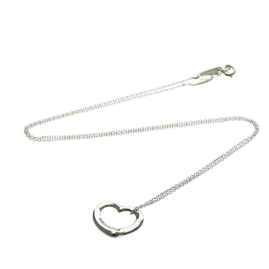 Tiffany & Co. Elsa Peretti Open Heart 5 Diamonds Pendant Platinum and Diamonds, Silver, Platinum, Necklace