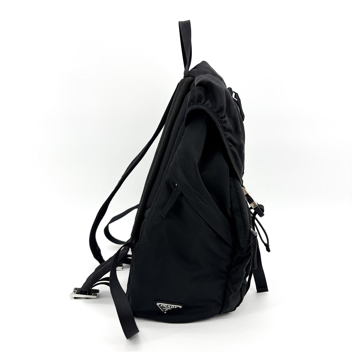 Prada Double Buckle Top Handle Tessuto, Black, Nylon, Backpack