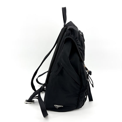 Prada Double Buckle Top Handle Tessuto, Black, Nylon, Backpack