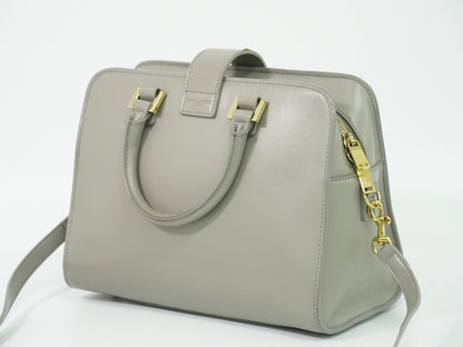 Saint Laurent Monogram Cabas Leather, Gray, Leather, Tote Bag