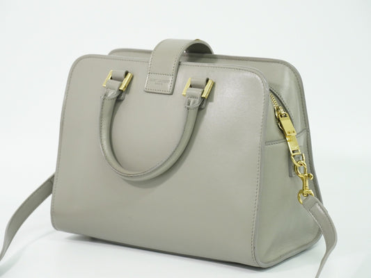 Saint Laurent Monogram Cabas Leather, Gray, Leather, Tote Bag