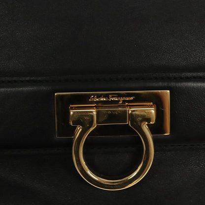 Salvatore Ferragamo Gancini Leather, Black, Leather, Handbag