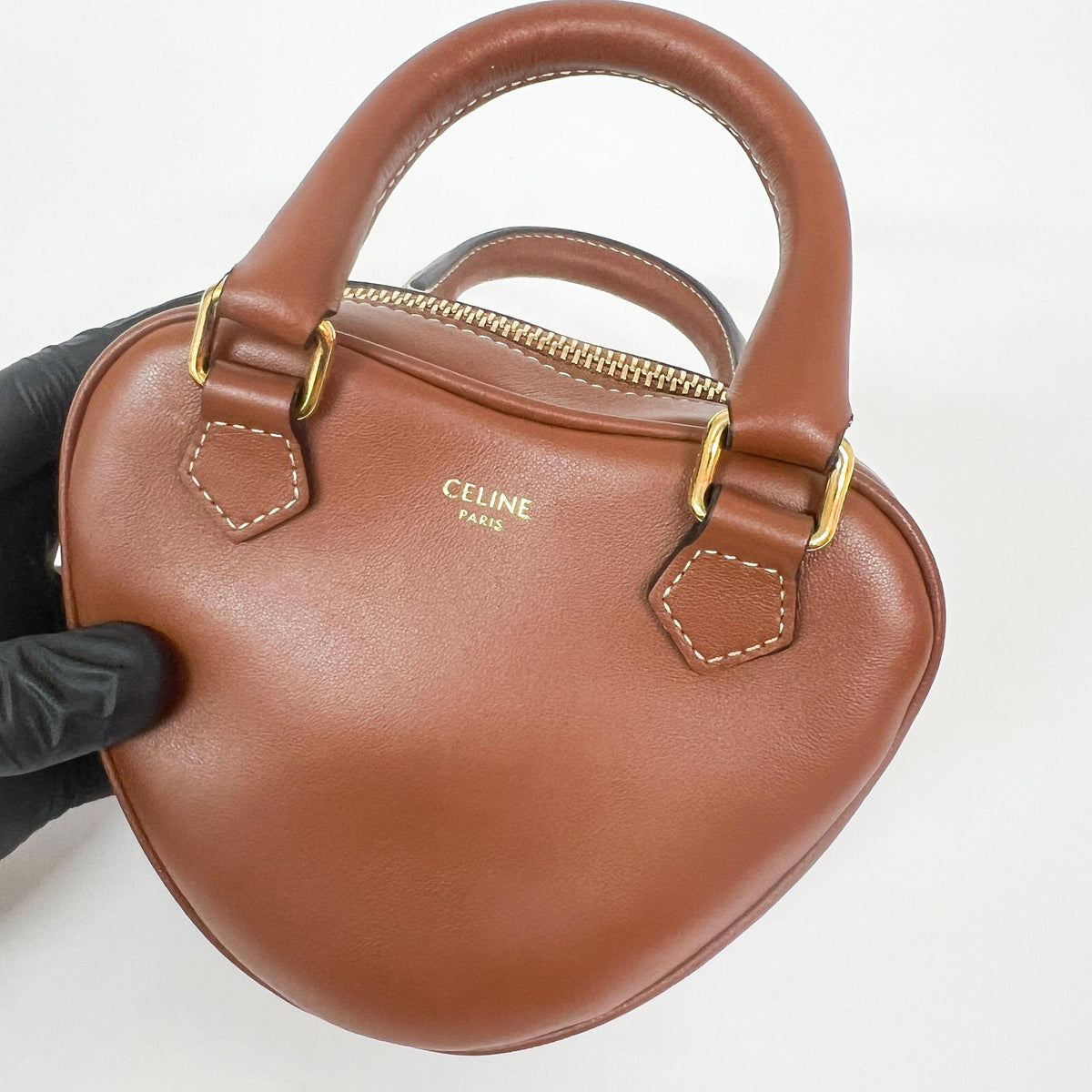 Celine Heart Leather, Brown, Calfskin, Handbag
