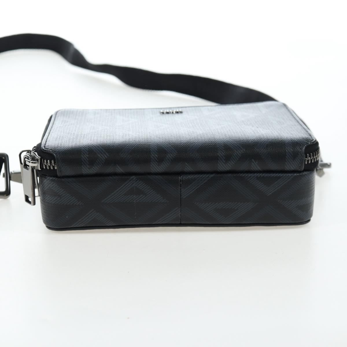 Christian Dior Double Zip CD Diamond Coated Canvas, Black, Canvas, Crossbody Bag