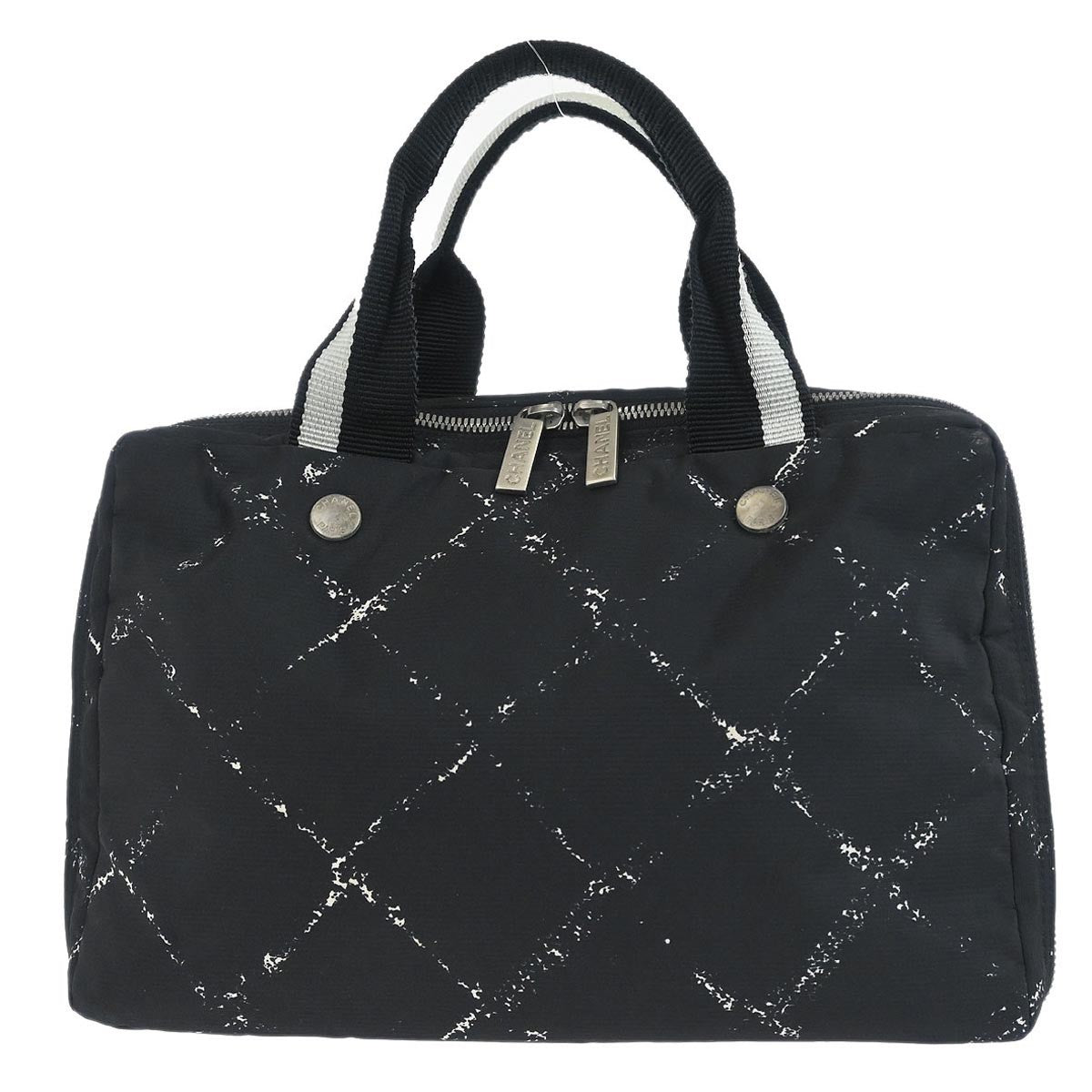 Chanel Travel Line Boston Printed Nylon, Black, Nylon, Handbag