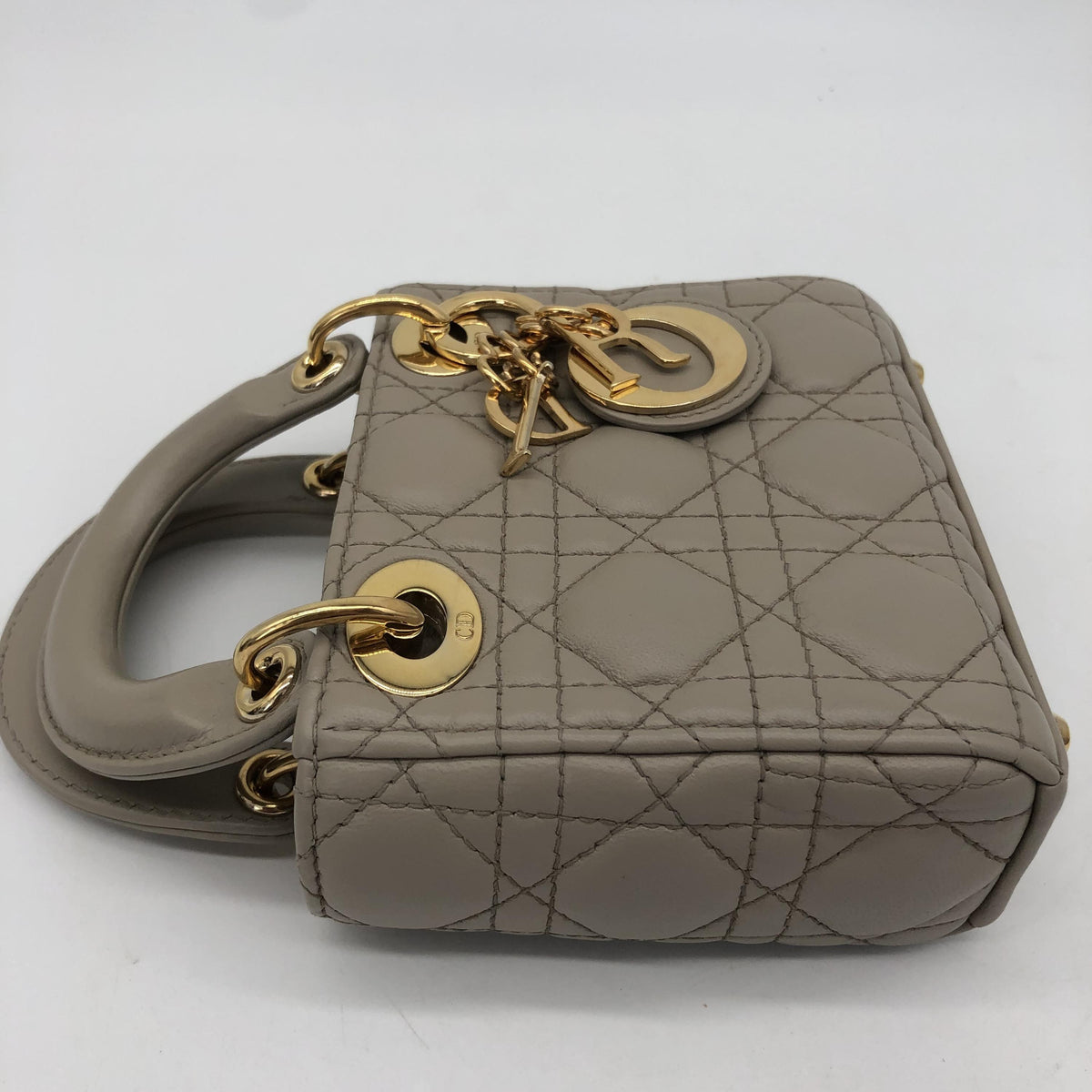 Christian Dior Lady Dior Leather, Gray, Leather, Handbag