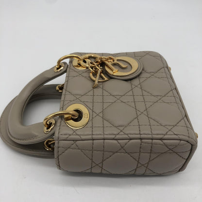 Christian Dior Lady Dior Leather, Gray, Leather, Handbag