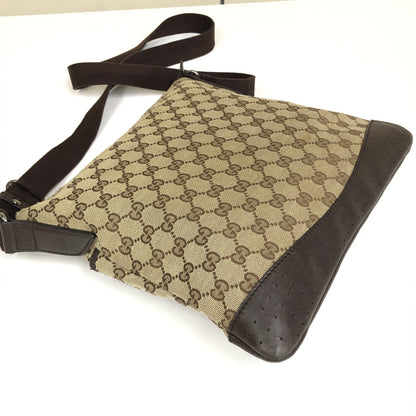 Gucci Zip Messenger GG Canvas with Perforated Leather, Beige, Canvas, Shoulder Bag