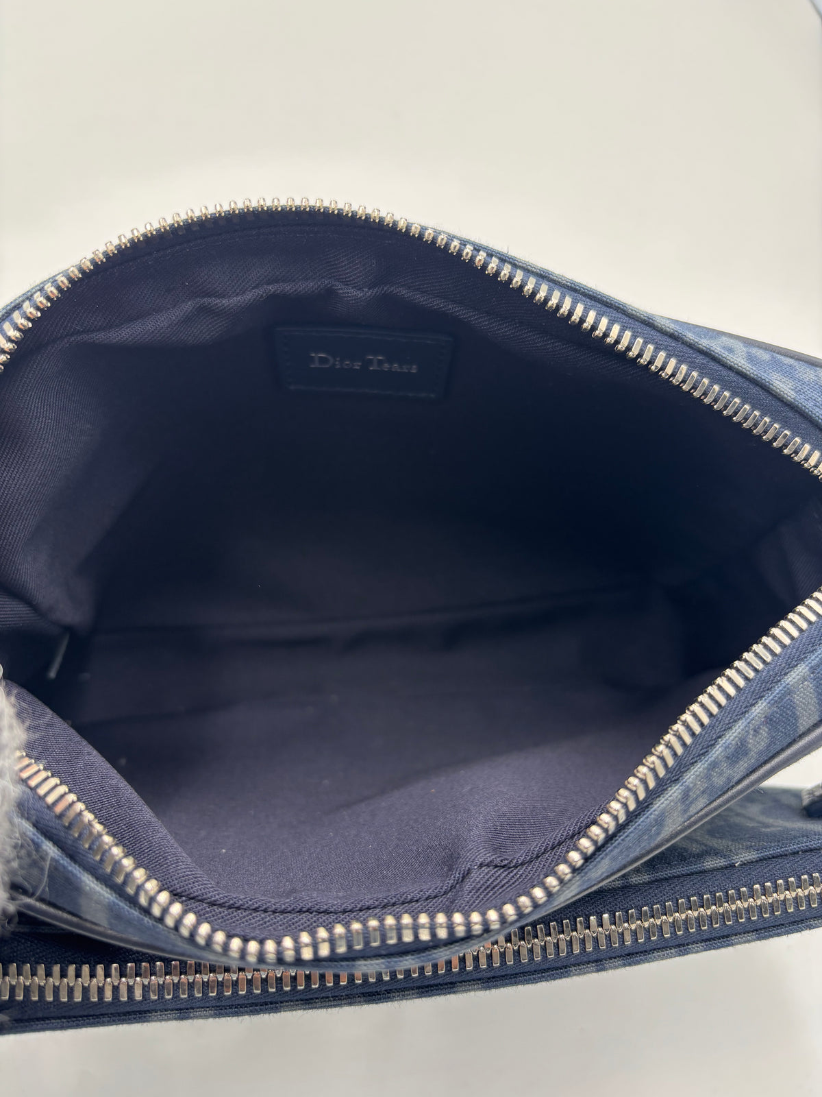 Christian Dior Saddle Triple Zip Leather, Black, Canvas, Crossbody Bag