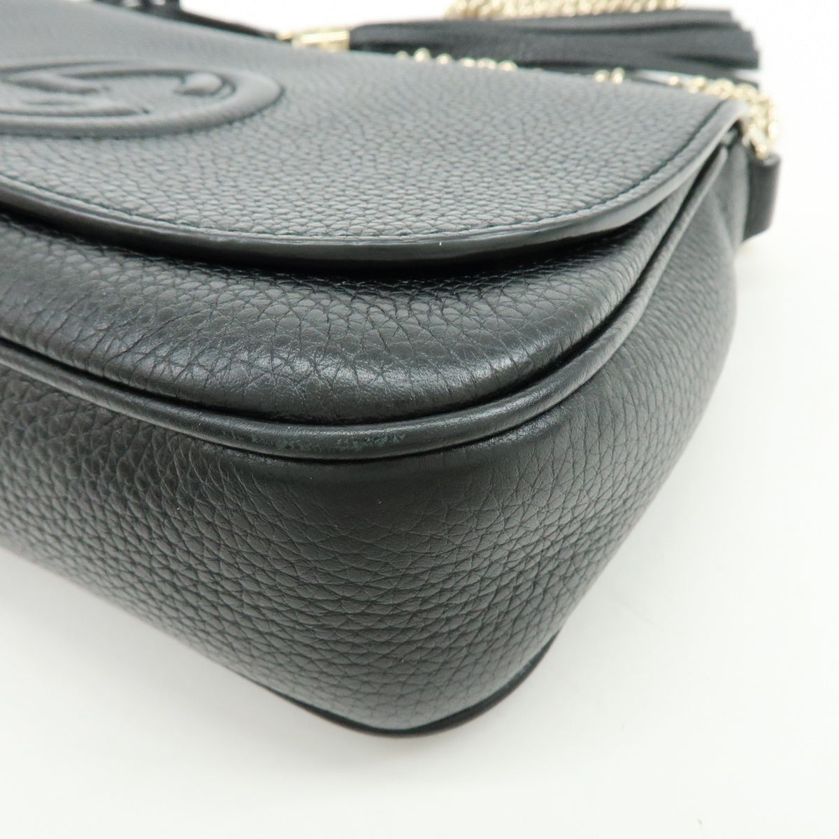 Gucci Soho Chain Leather, Black, Calfskin, Crossbody Bag