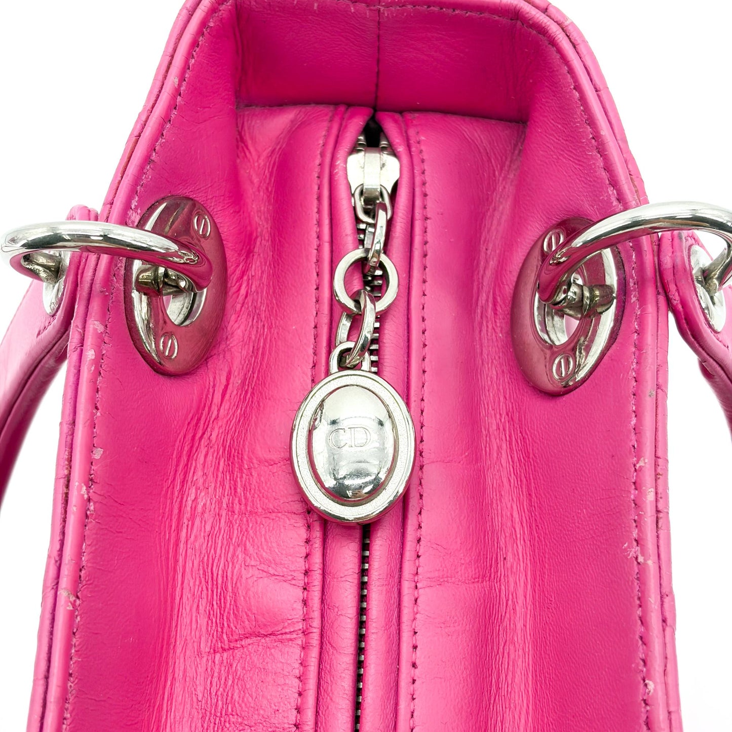 Christian Dior Lady Dior Cannage Quilt Lambskin, Pink, Leather, Handbag
