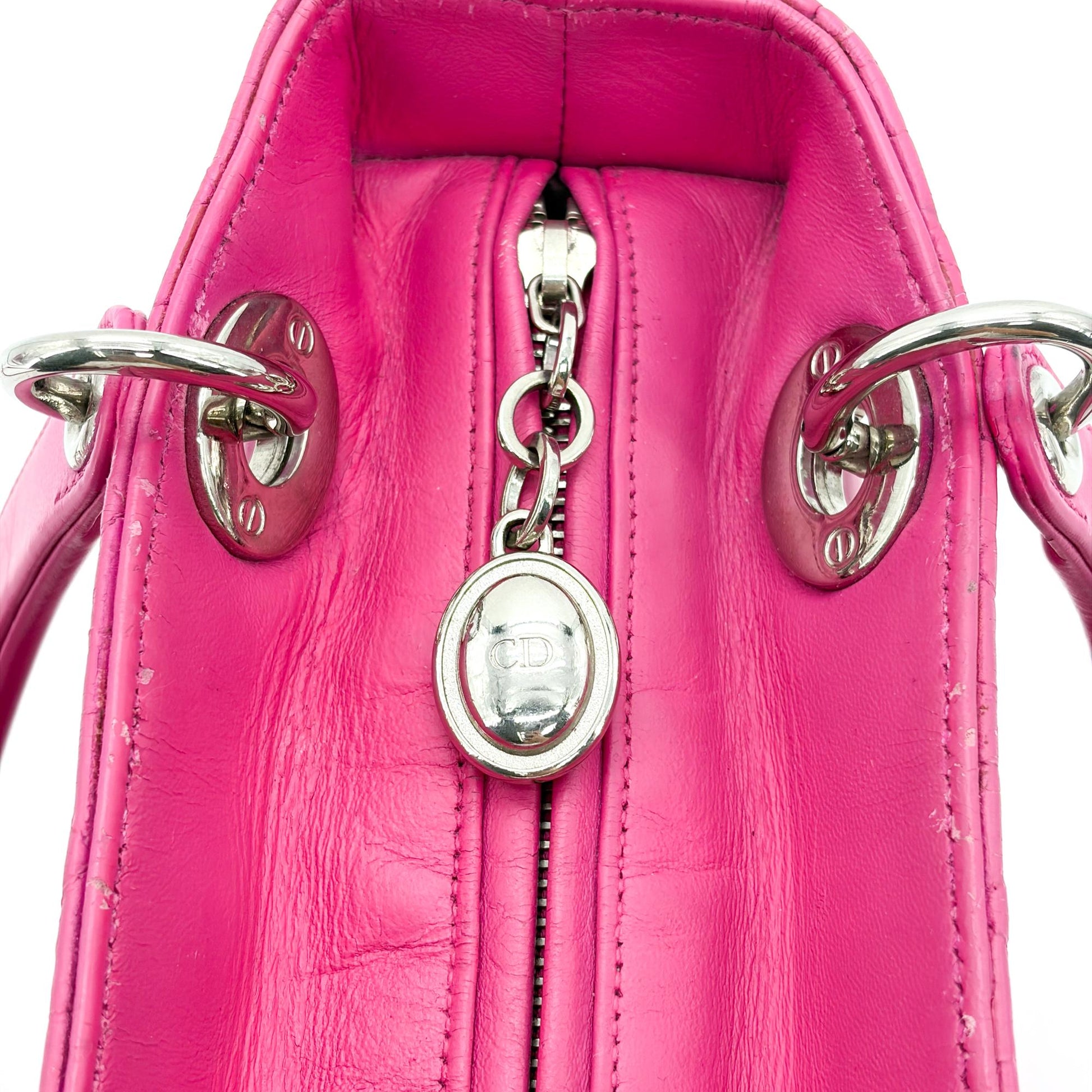 Christian Dior Lady Dior Cannage Quilt Lambskin, Pink, Leather, Handbag