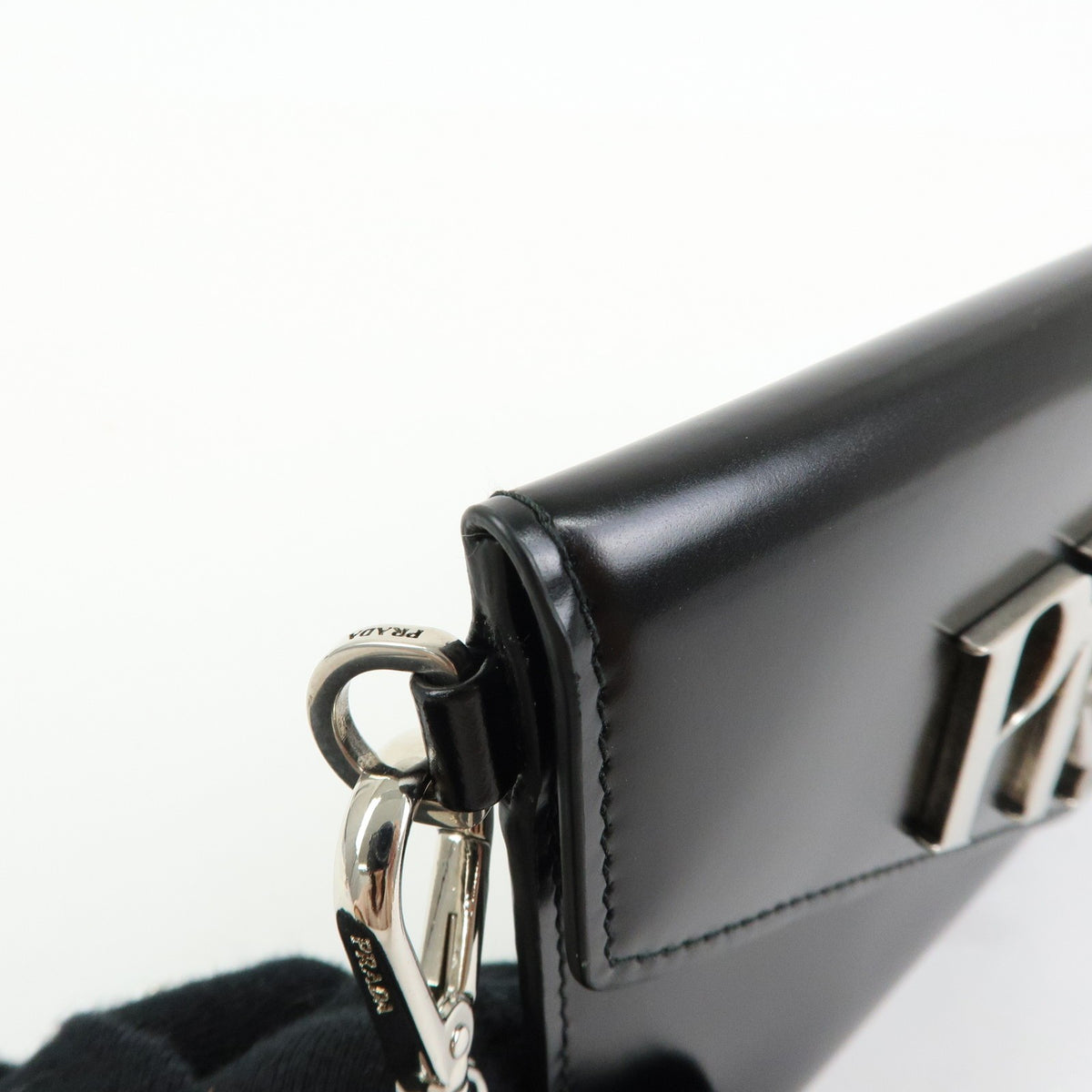 Prada Envelope Logo Clutch Spazzolato Leather, Black, Leather, Clutch