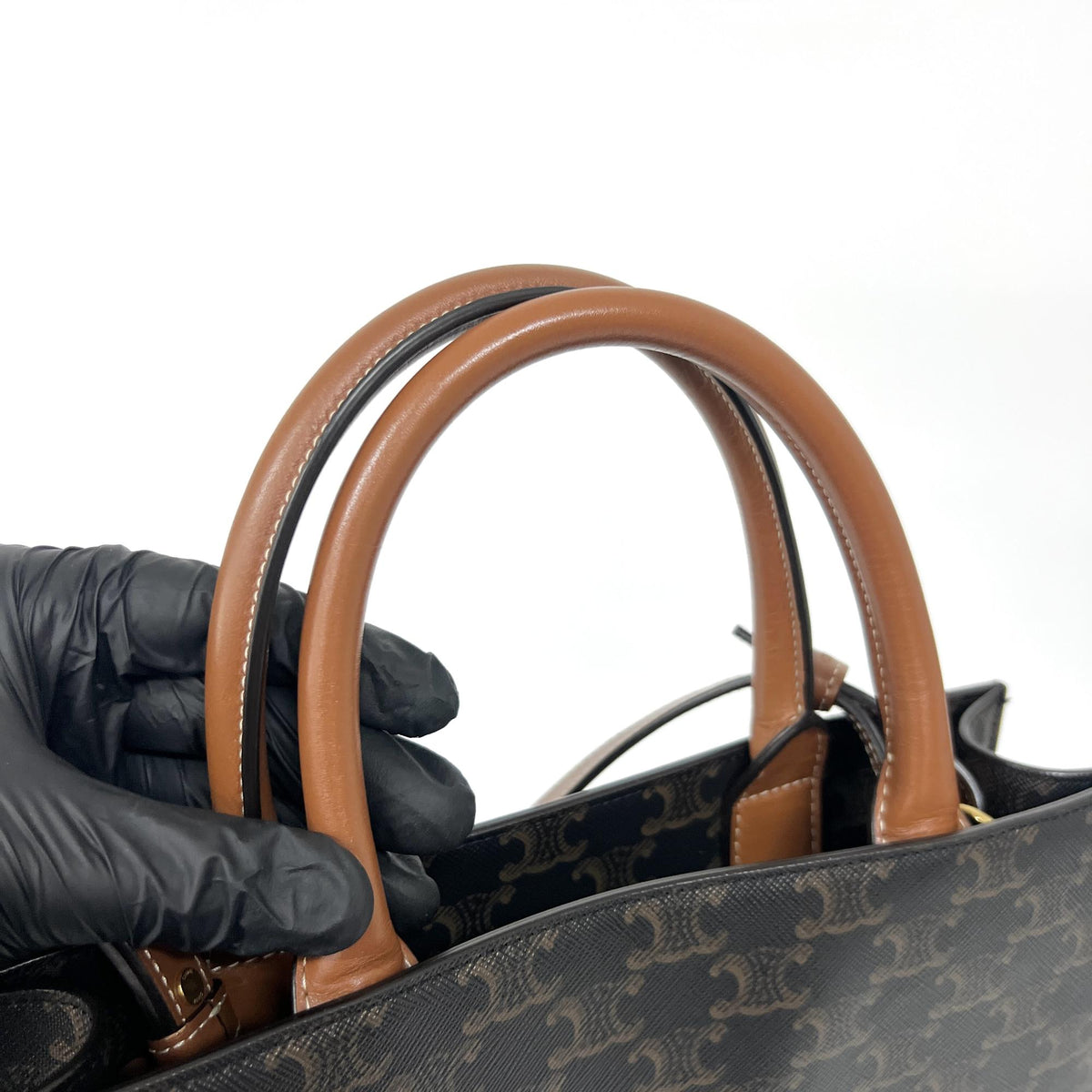 Celine Vertical Cabas Triomphe Coated Canvas, Brown, Canvas, Tote Bag