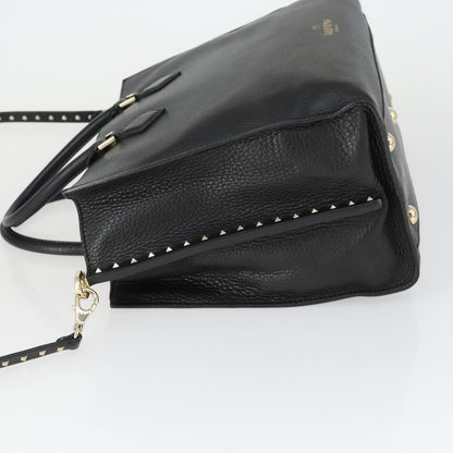 Valentino Garavani Rockstud Open Leather, Black, Leather, Tote Bag