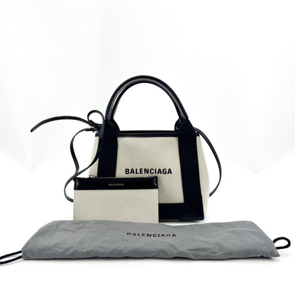 Balenciaga Navy Cabas Canvas with Leather, Black, Canvas, Tote Bag