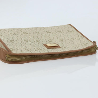 Christian Dior Vintage Honeycomb Zip Canvas and Leather, Beige, Canvas, Clutch