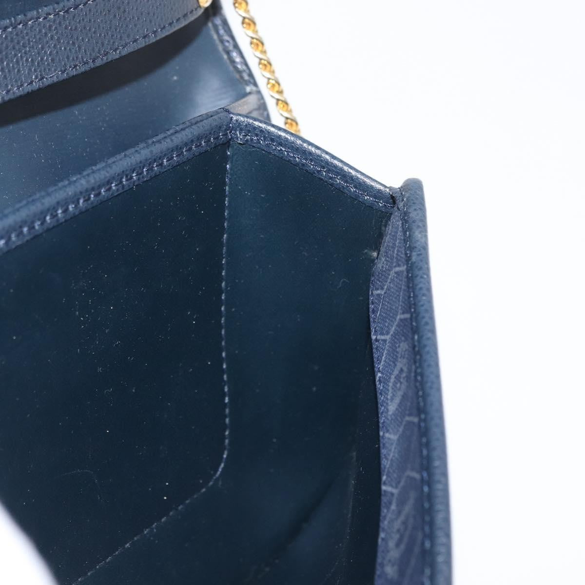 Christian Dior Vintage Chain Flap Leather, Navy, Leather, Shoulder Bag
