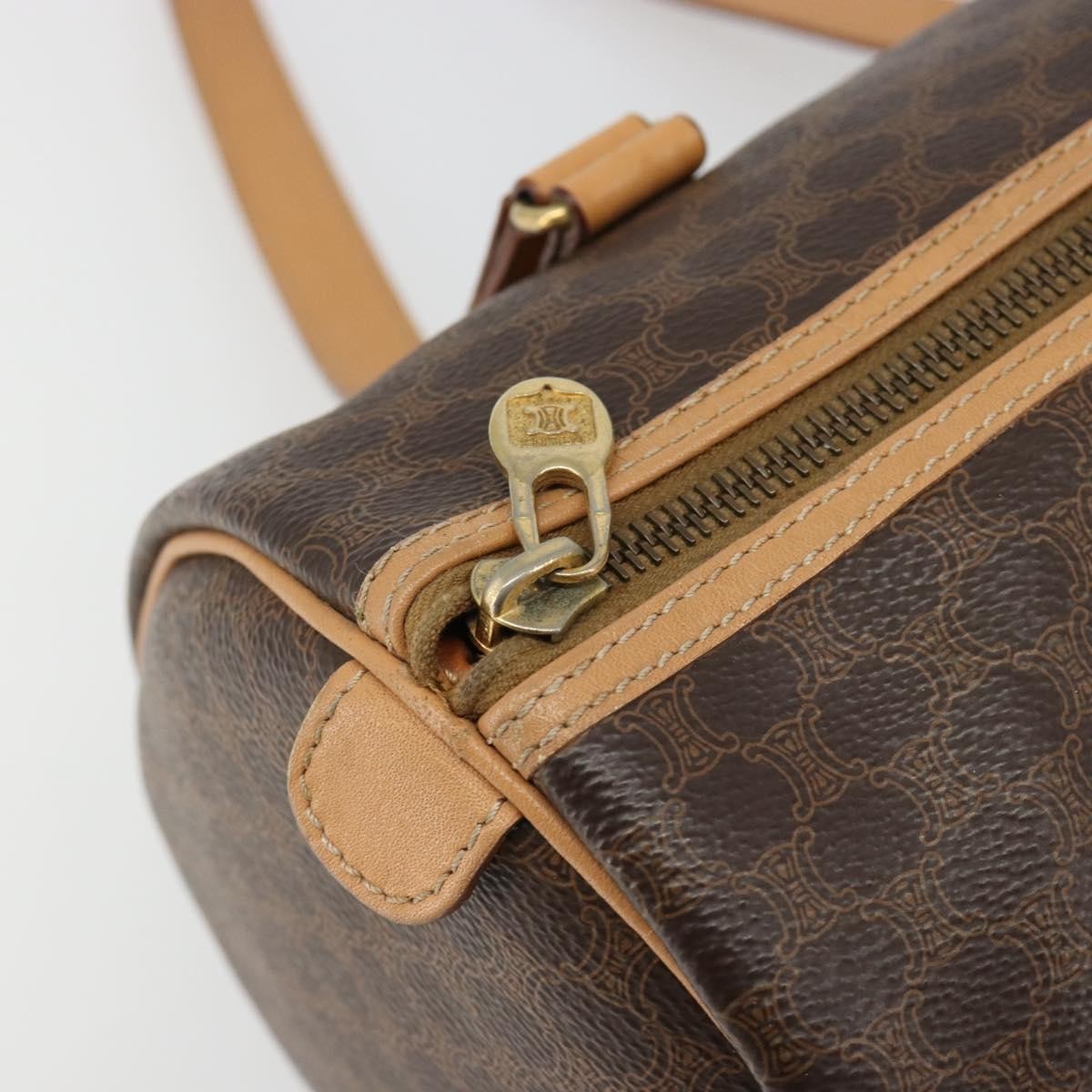 Celine Vintage Barrel Macadam Canvas & Leather, Brown, PVC, Handbag