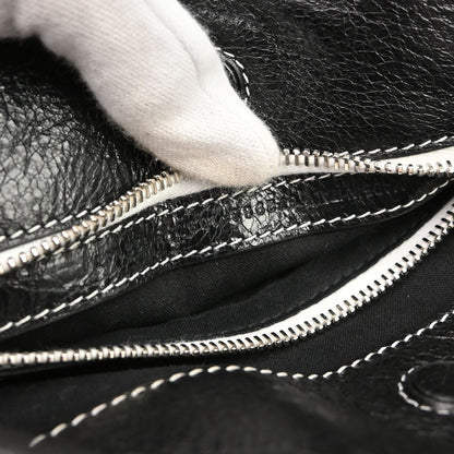 Balenciaga Barbes East West Shopper Tote Striped Leather, Black, Leather, Tote Bag