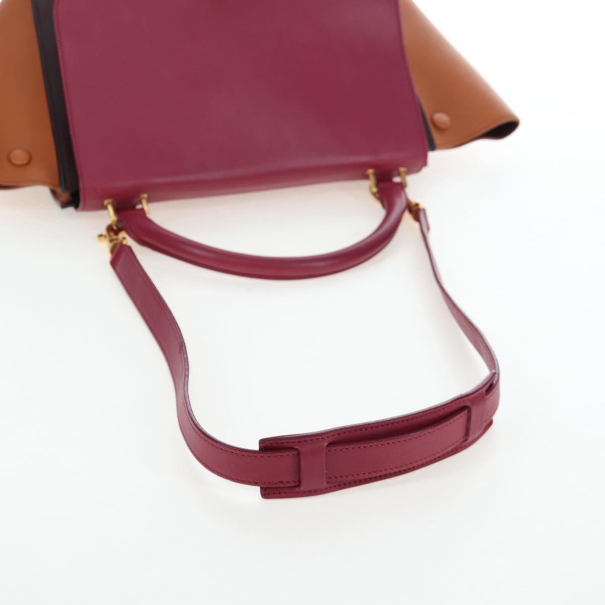 Celine Tricolor Trapeze Leather, Burgundy, Leather, Handbag