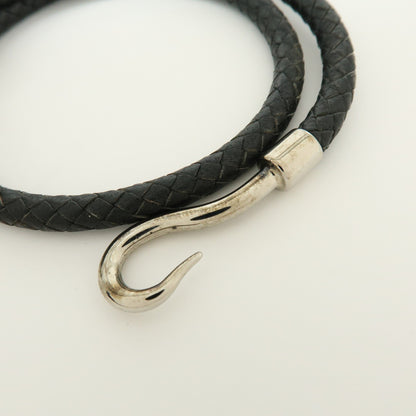 Hermes Jumbo Hook Double Tour Leather and Metal, Black, Leather, Bracelet