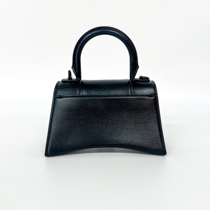 Balenciaga Hourglass Top Handle Leather with Crystals, Black, Leather, Handbag