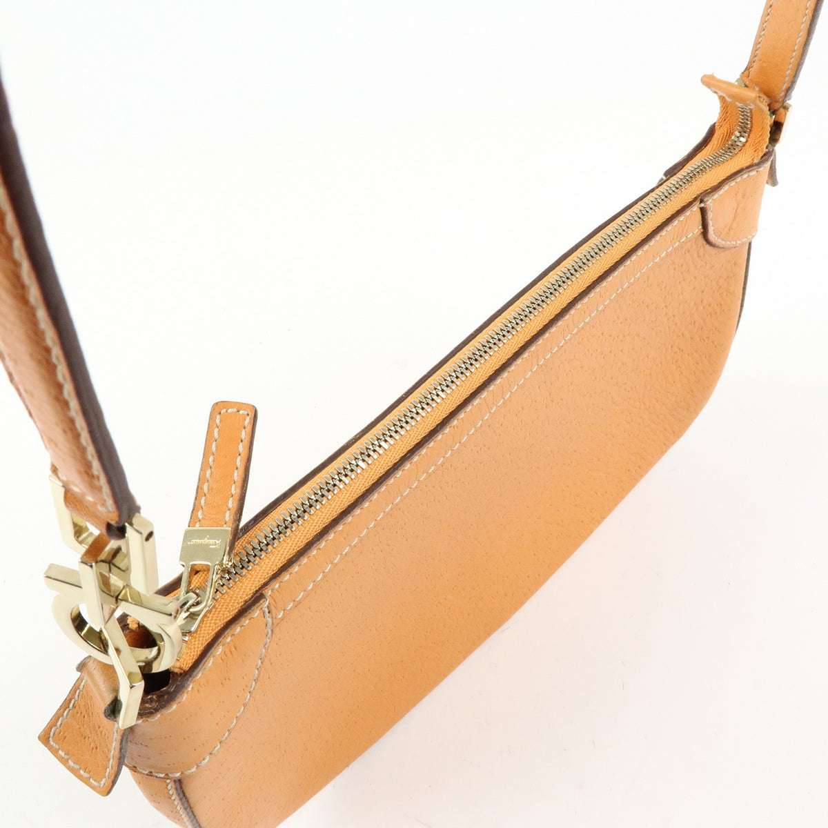 Salvatore Ferragamo Gancini Top Handle Leather, Orange, Leather, Handbag