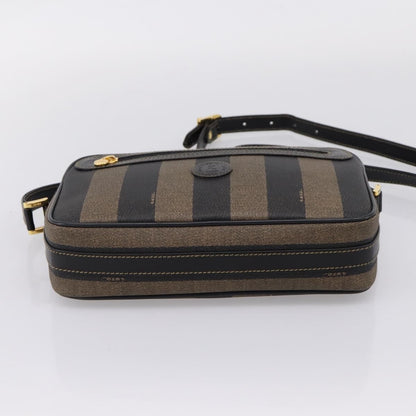 Fendi Vintage Pequin Front Pocket Coated Canvas, Brown, Canvas, Crossbody Bag