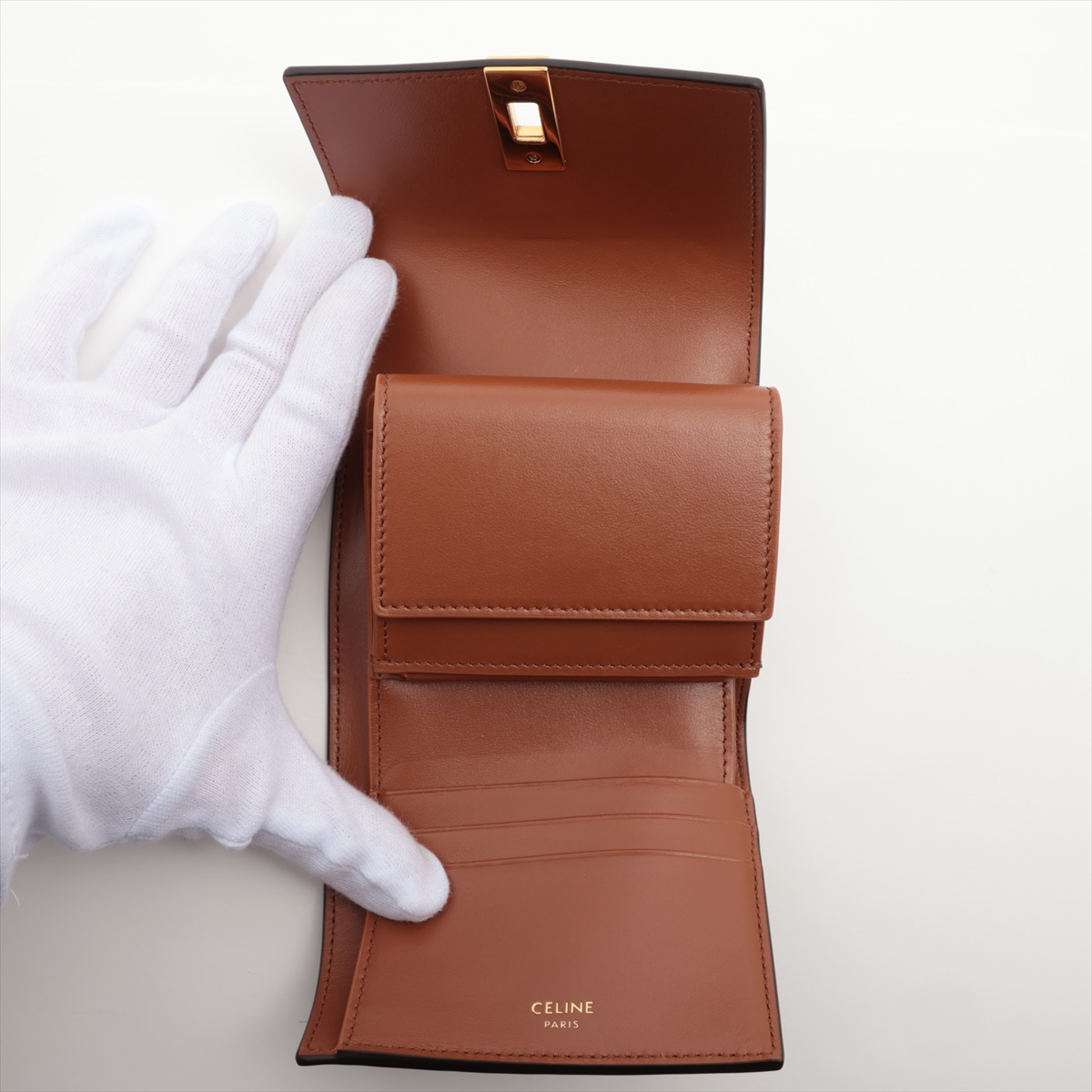 Celine 16 Trifold Leather, Brown, Leather, Wallet