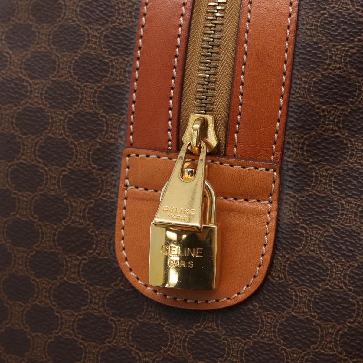 Celine Vintage Duffle Macadam Coated Canvas, Brown, Canvas, Handbag