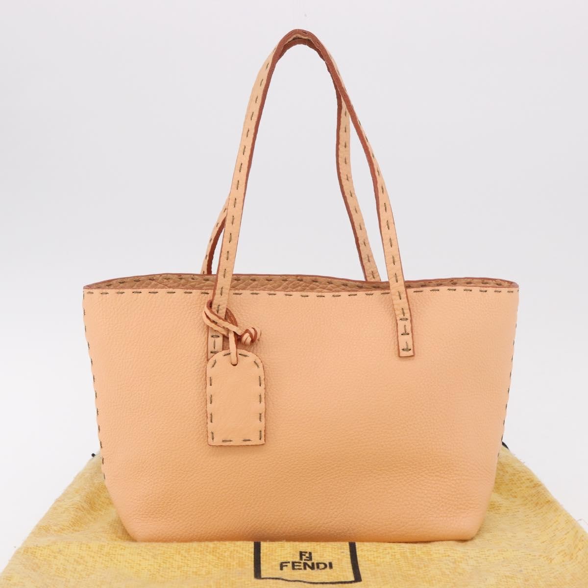 Fendi Selleria Carla Leather, Orange, Leather, Tote Bag