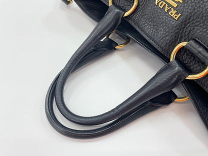Prada Vitello Daino Convertible Tote Vitello Daino, Gray, Leather, Handbag