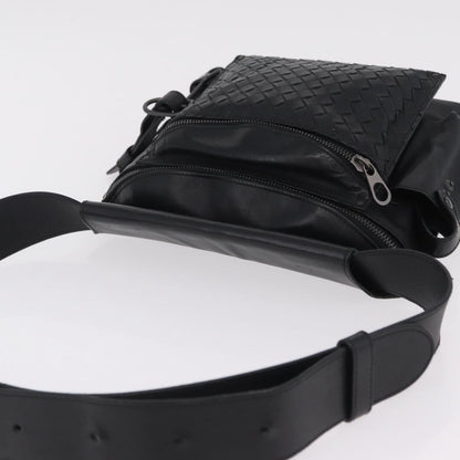Bottega Veneta Utility Waist Leather with Intrecciato, Black, Leather, Shoulder Bag