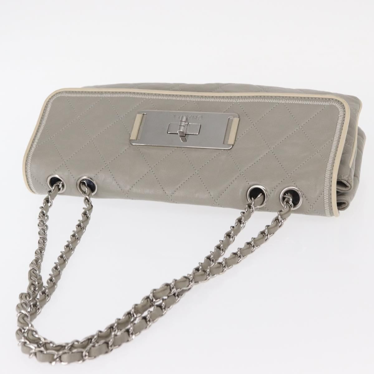 Chanel Mademoiselle Lock Flap Quilted Lambskin, Gray, Leather, Shoulder Bag