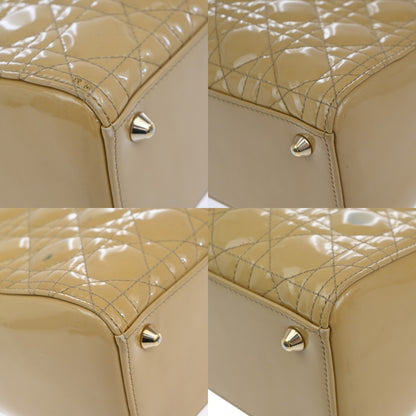 Christian Dior Lady Dior Cannage Quilt Patent, Yellow, Patent Leather, Handbag