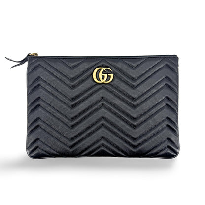 Gucci GG Marmont Pouch Matelasse Leather, Black, Leather, Clutch
