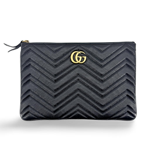 Gucci GG Marmont Pouch Matelasse Leather, Black, Leather, Clutch