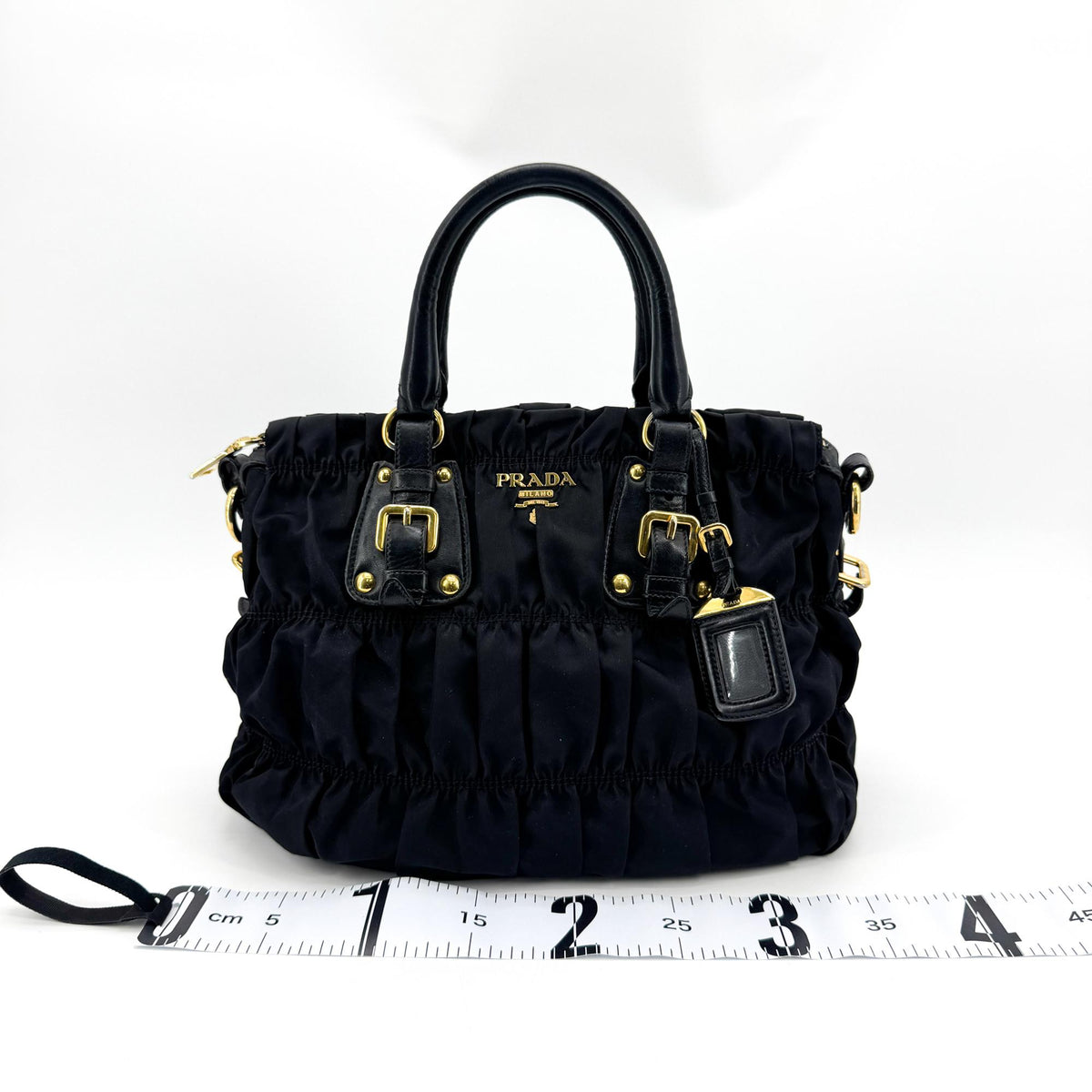 Prada Gaufre Convertible Leather and Tessuto, Black, Nylon, Tote Bag