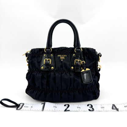 Prada Gaufre Convertible Leather and Tessuto, Black, Nylon, Tote Bag