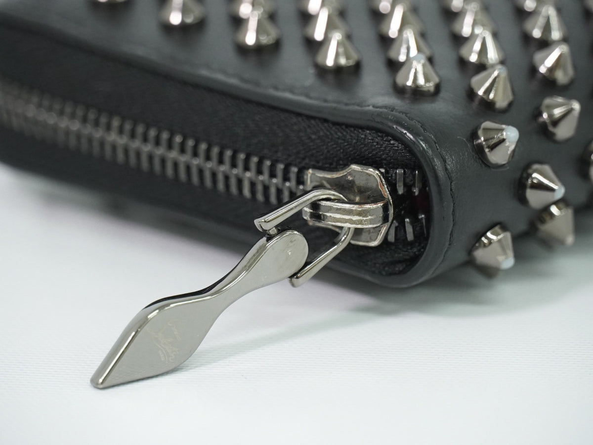 Christian Louboutin Panettone Spiked Leather, Black, Leather, Wallet